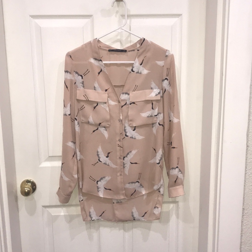 Zara pink bird blouse